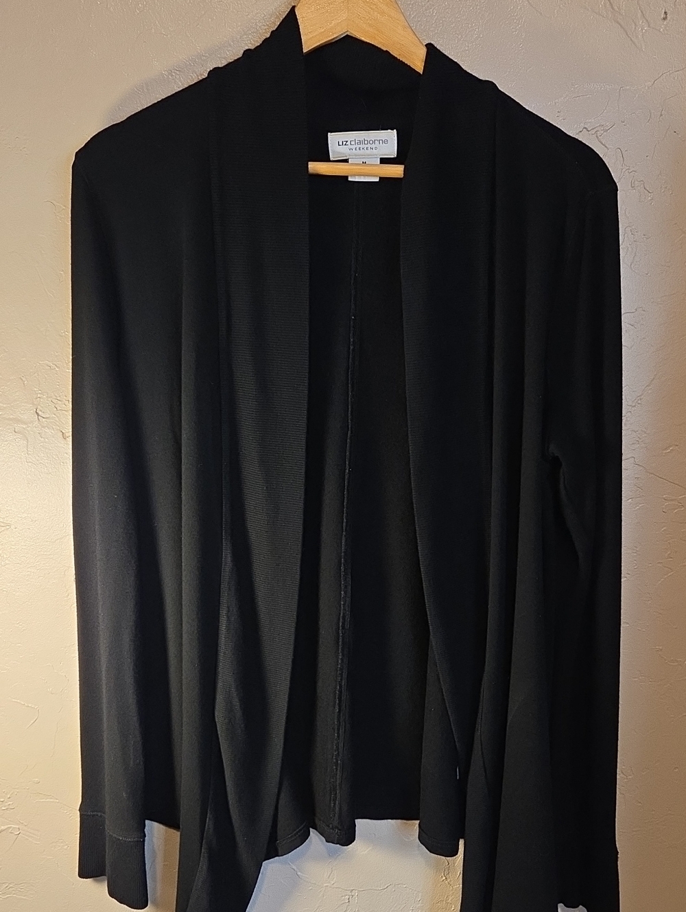 Liz Claiborne Black Open-Front Blazer-Style Cardigan Medium